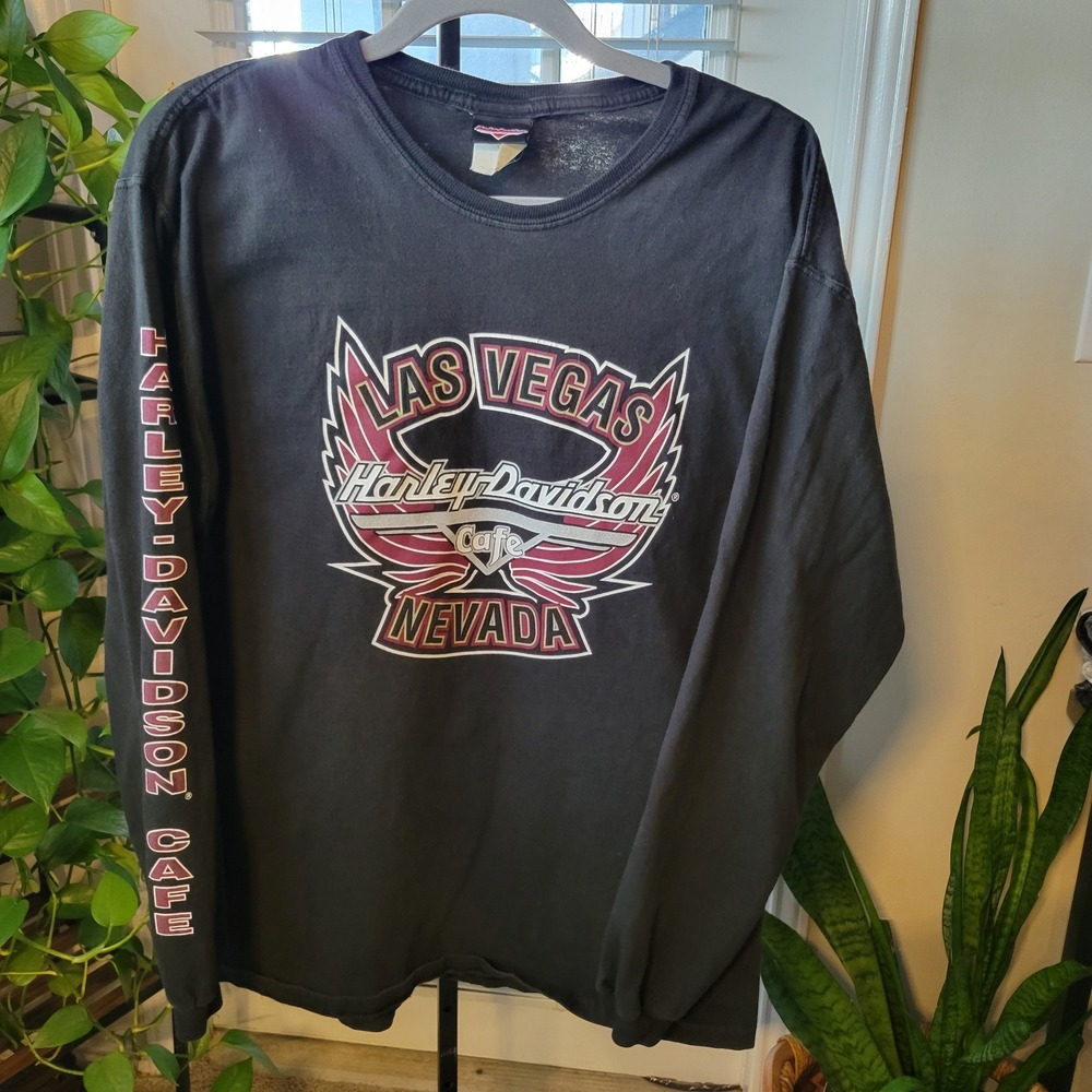 Harley-Davidson Cafe Las Vegas Long Sleeve T-Shirt Black Graphic Mens L
